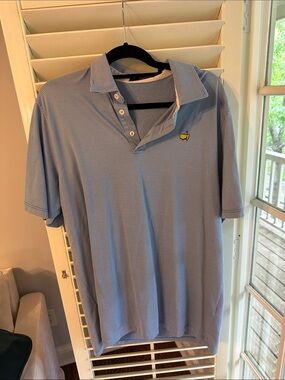 Masters Blue Micro-Striped Polo with Yellow Masters Logo